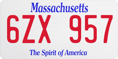 MA license plate 6ZX957