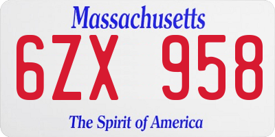 MA license plate 6ZX958