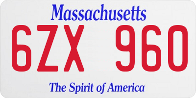 MA license plate 6ZX960