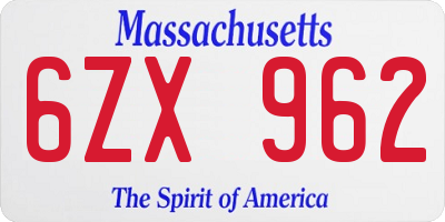 MA license plate 6ZX962