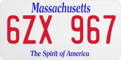 MA license plate 6ZX967