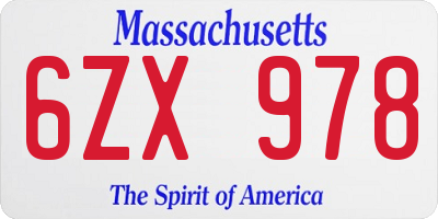 MA license plate 6ZX978