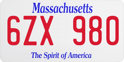 MA license plate 6ZX980