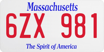 MA license plate 6ZX981