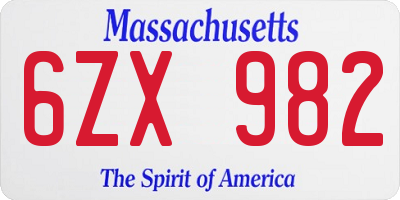 MA license plate 6ZX982
