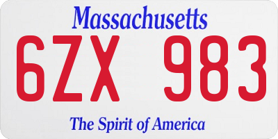 MA license plate 6ZX983