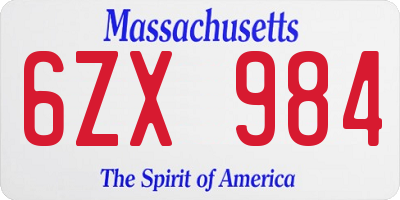 MA license plate 6ZX984