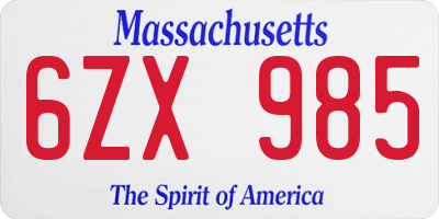 MA license plate 6ZX985