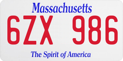 MA license plate 6ZX986