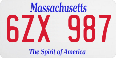MA license plate 6ZX987