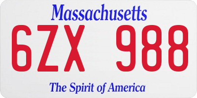 MA license plate 6ZX988