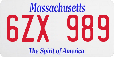 MA license plate 6ZX989
