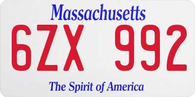 MA license plate 6ZX992