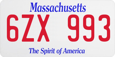 MA license plate 6ZX993