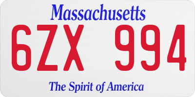 MA license plate 6ZX994