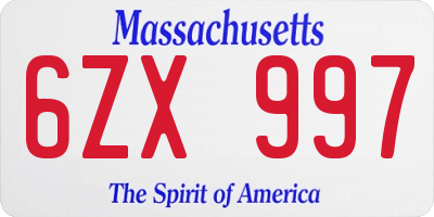 MA license plate 6ZX997