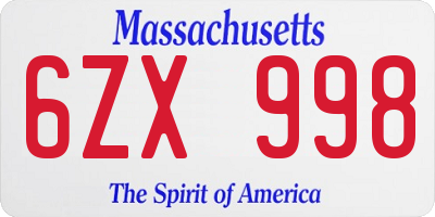 MA license plate 6ZX998