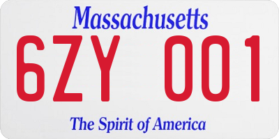 MA license plate 6ZY001