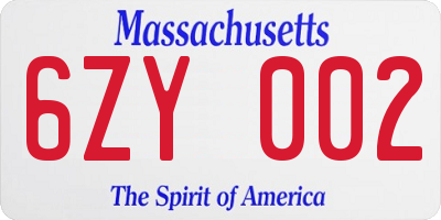 MA license plate 6ZY002