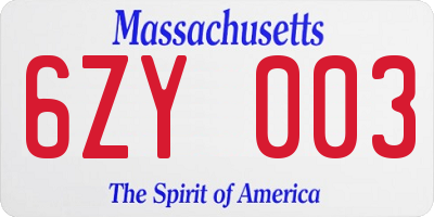 MA license plate 6ZY003