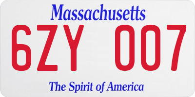 MA license plate 6ZY007