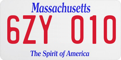 MA license plate 6ZY010
