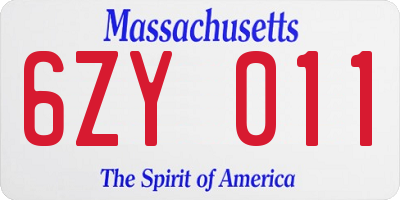MA license plate 6ZY011