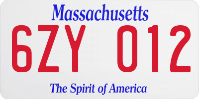 MA license plate 6ZY012