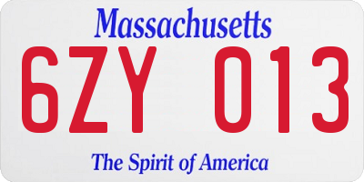 MA license plate 6ZY013