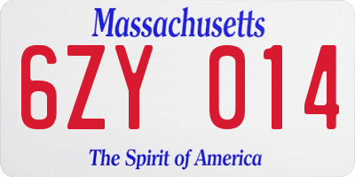 MA license plate 6ZY014