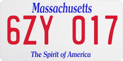 MA license plate 6ZY017
