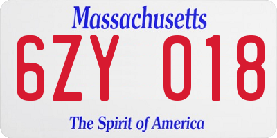 MA license plate 6ZY018