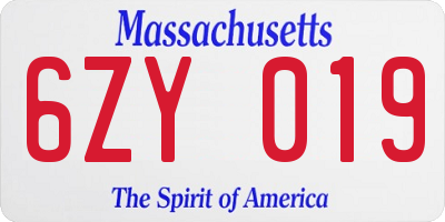 MA license plate 6ZY019