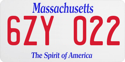 MA license plate 6ZY022