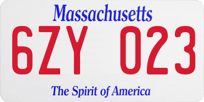 MA license plate 6ZY023