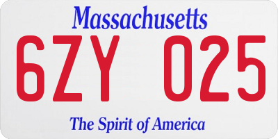 MA license plate 6ZY025