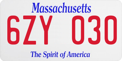 MA license plate 6ZY030