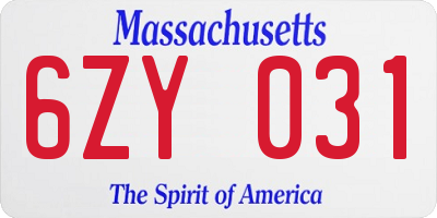 MA license plate 6ZY031