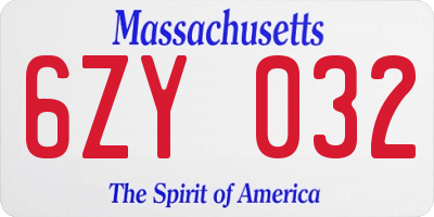 MA license plate 6ZY032