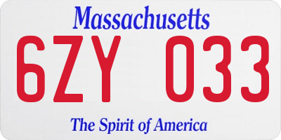 MA license plate 6ZY033