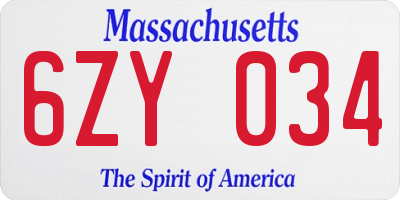 MA license plate 6ZY034