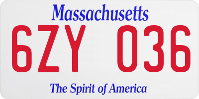 MA license plate 6ZY036
