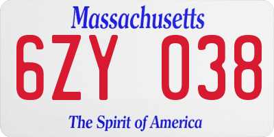 MA license plate 6ZY038