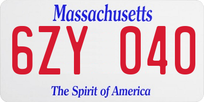 MA license plate 6ZY040