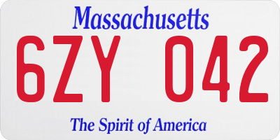 MA license plate 6ZY042