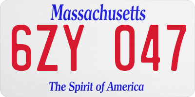 MA license plate 6ZY047
