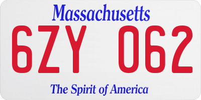 MA license plate 6ZY062