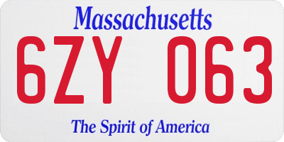 MA license plate 6ZY063