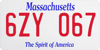 MA license plate 6ZY067