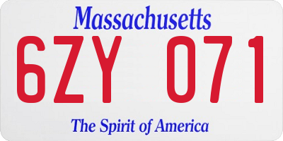 MA license plate 6ZY071